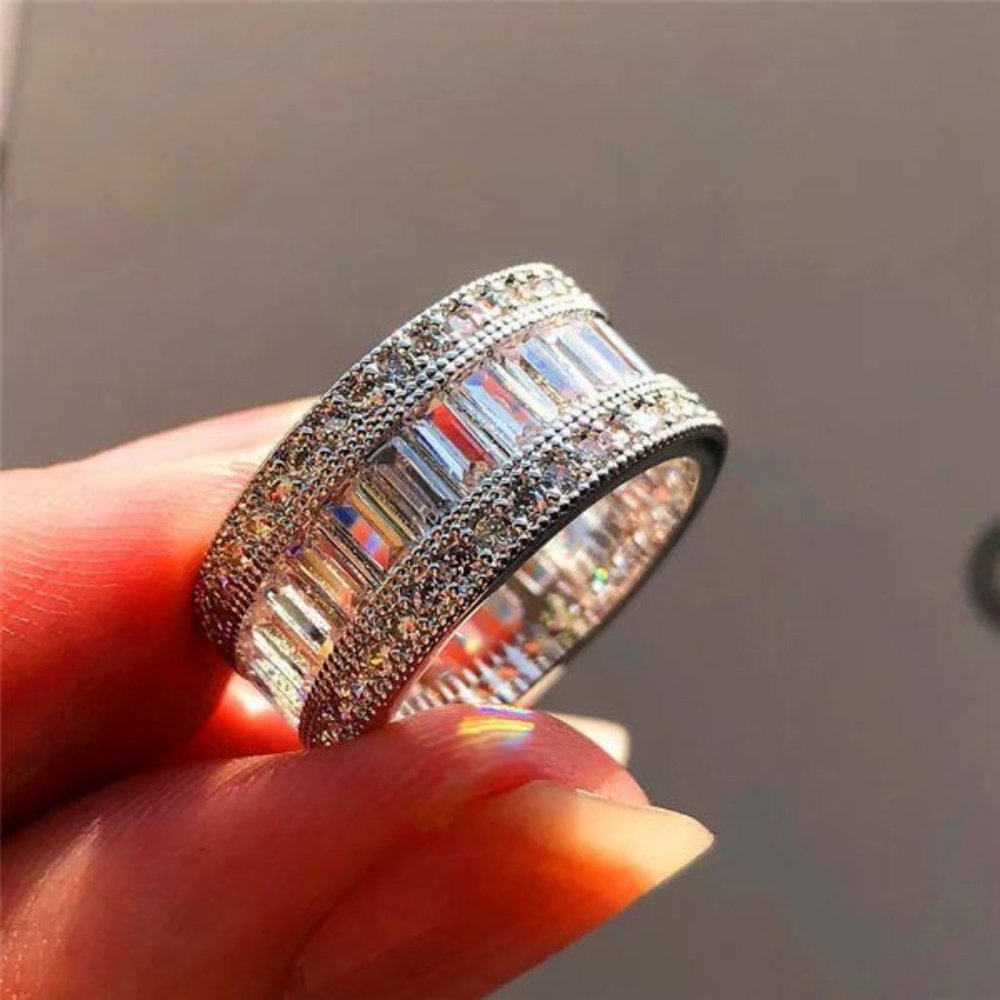 NEW 925 Silver Baguette Round Diamond  Ring 10 - Picture 4 of 10